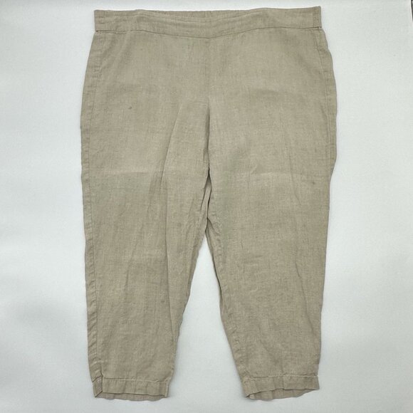 Eileen Fisher Women's Size Large Tan Organic Linen Pull-On Tapered Pants - FLAW! - Picture 1 of 10